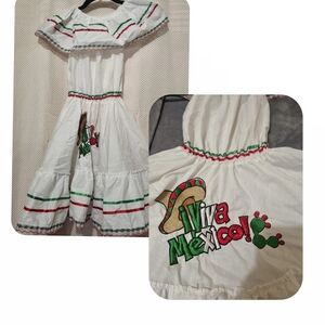Kids Mexican Costume Dress - White with Red and Green Accents